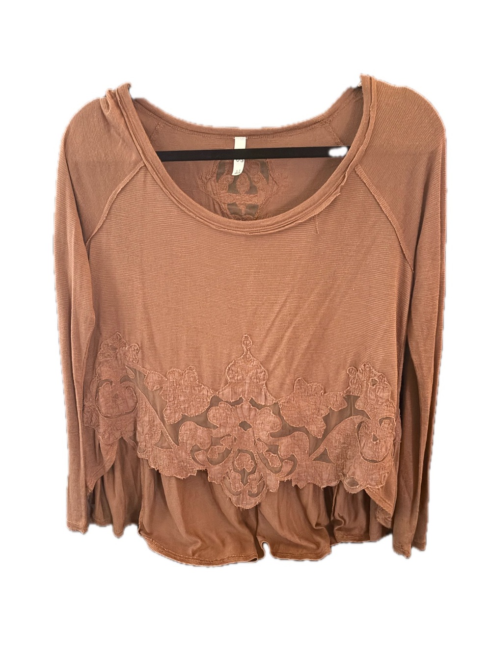 Free People Long Sleeve Lace Detailed Top - Brown